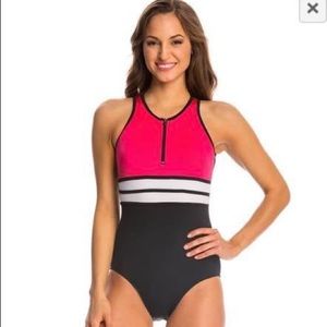Fit 4u 16 coral zip swim suit long torso
